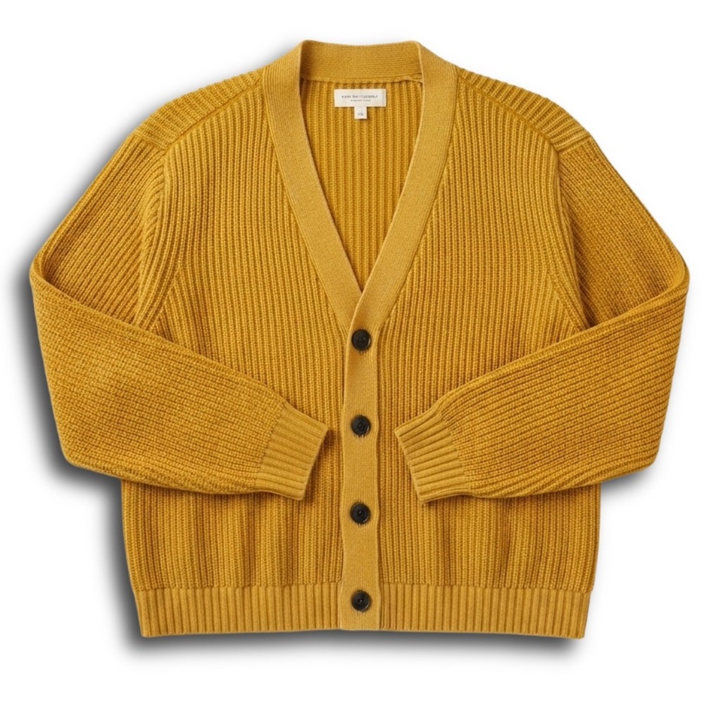Mustard Yellow Shaker Stitch Chunky Knit Button Front V-Neck Cardigan Sweater